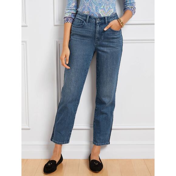 Talbots Sequin Stripe High Waist Straight Ankle Jeans Size 12 Petite - Picture 1 of 6